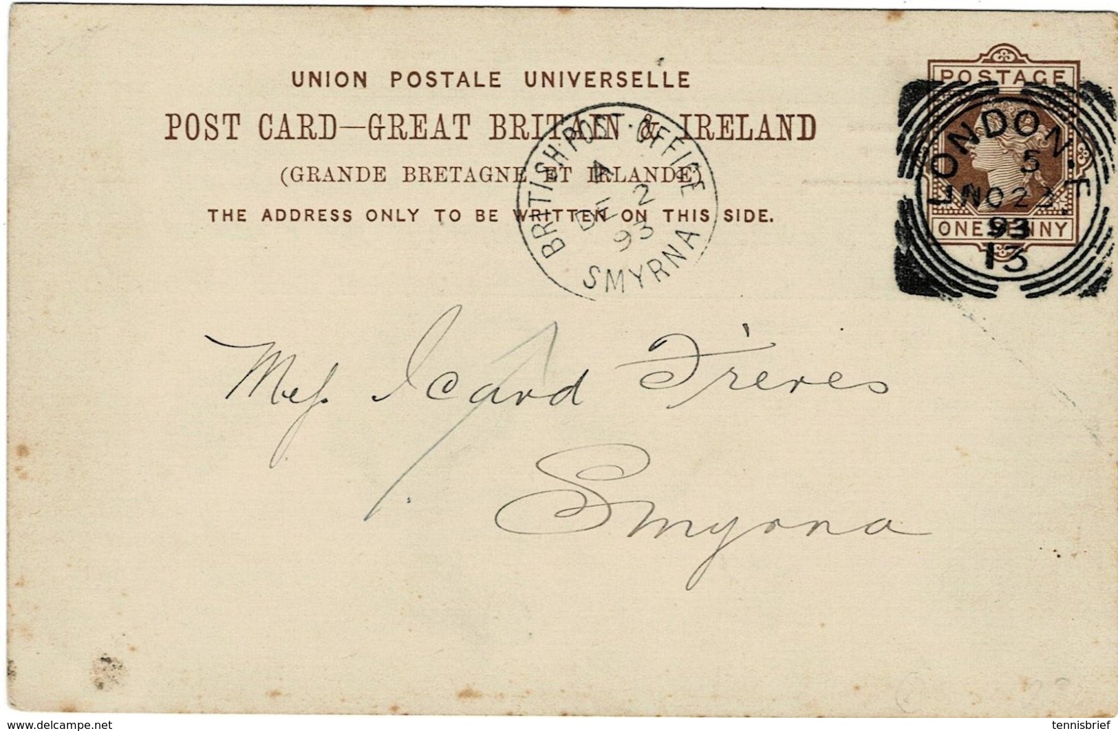 1893, " SMYRA - BRITSH OFFICE " Clear  , Commercial Use ! A2424 - Brits-Levant