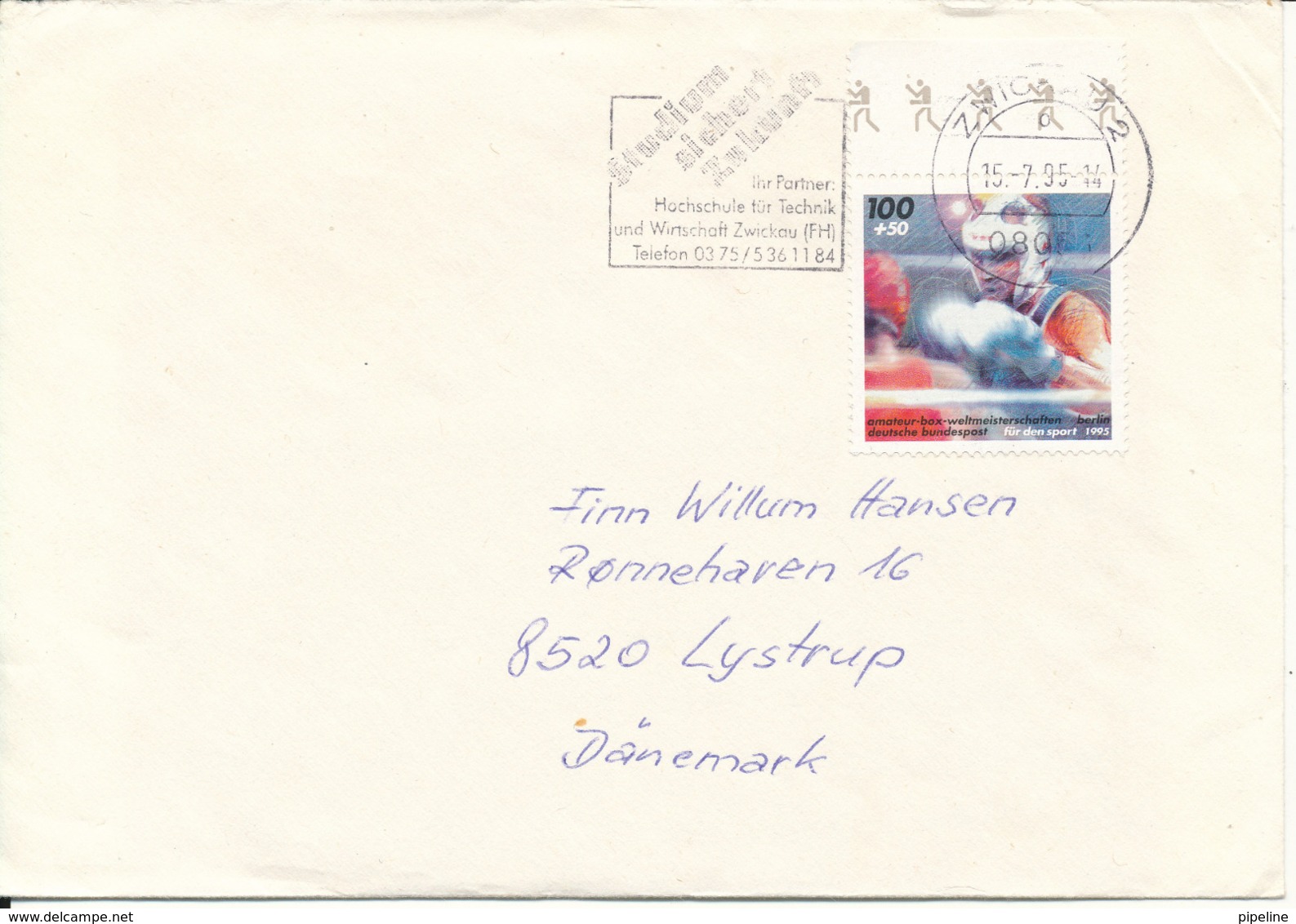 Germany Cover Sent To Denmark 15-7-1995 Single Franked BOXING - Covers & Documents