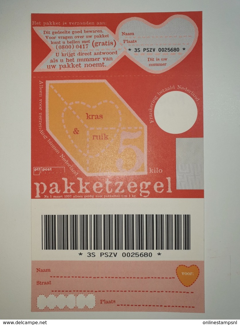 Netherlands Pakketzegel NVPH Nr 16 Up To 5 Kg, 1997 Unused Geuzendam 16 General Picture Valentine With Text - Ganzsachen