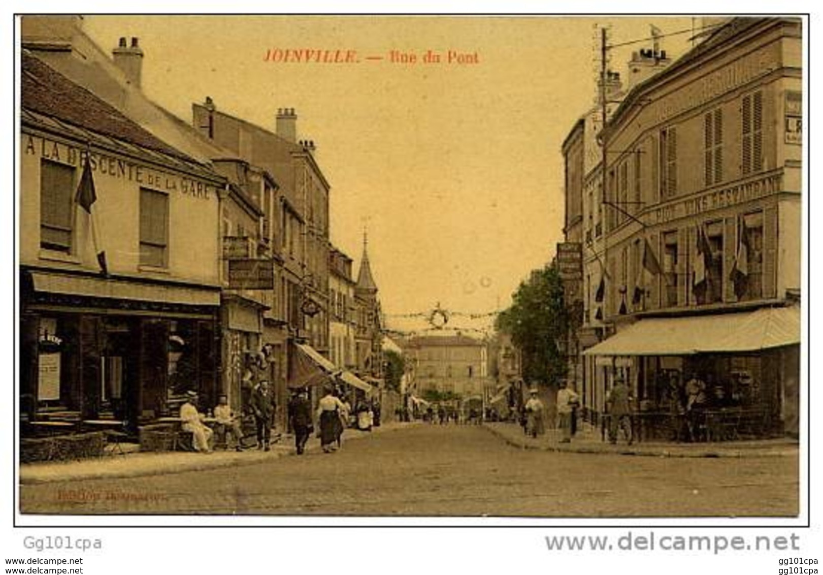 JOINVILLE - Rue Du Pont (café, Drapeaux, Fête, Carte Brillante) - Joinville Le Pont