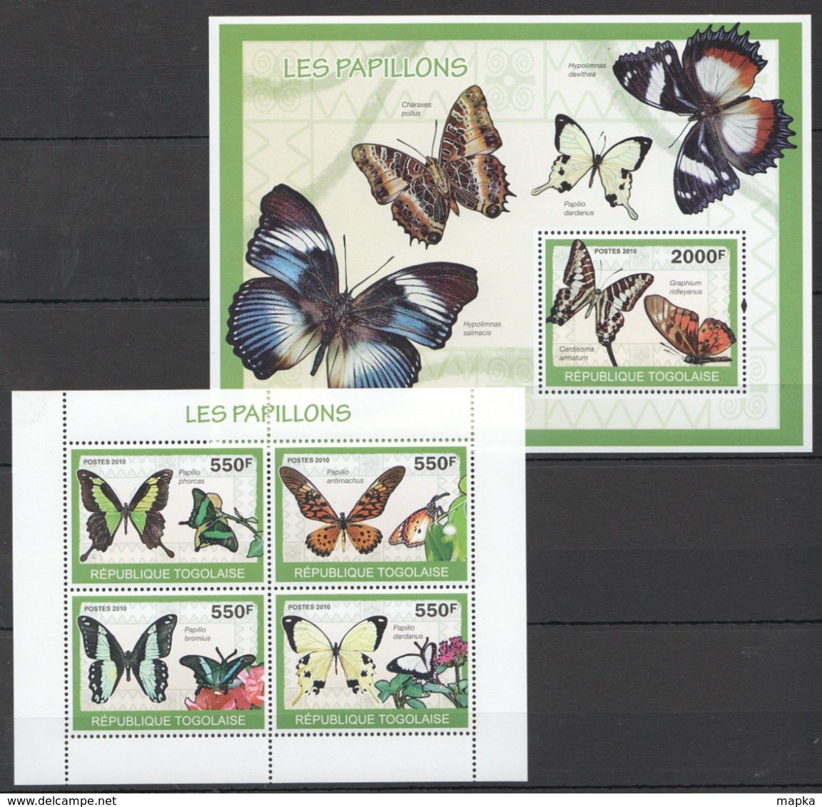 TG1283 2010 TOGO TOGOLAISE FAUNA BUTTERFLIES LES PAPILLONS 1KB+1BL MNH - Mariposas