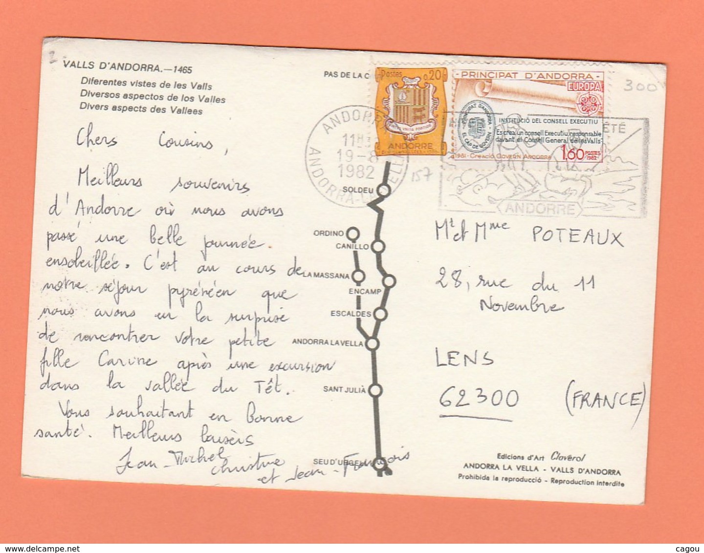 ANDORRE -  TIMBRES N° 157 / 300  SUR CARTE POSTALE  ANDORRA - Andorre