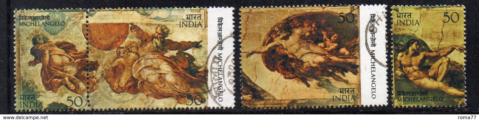 CI1980- INDIA 1975 , Yvert Serie N. 434/437 Usata   (2380A).  Michelangelo - Usati