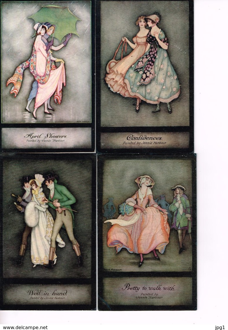 ILLUSTRATRICE JENNIE HARBOUR : 4 Cartes Anglaises D'après Ses Peintures. - Autres & Non Classés