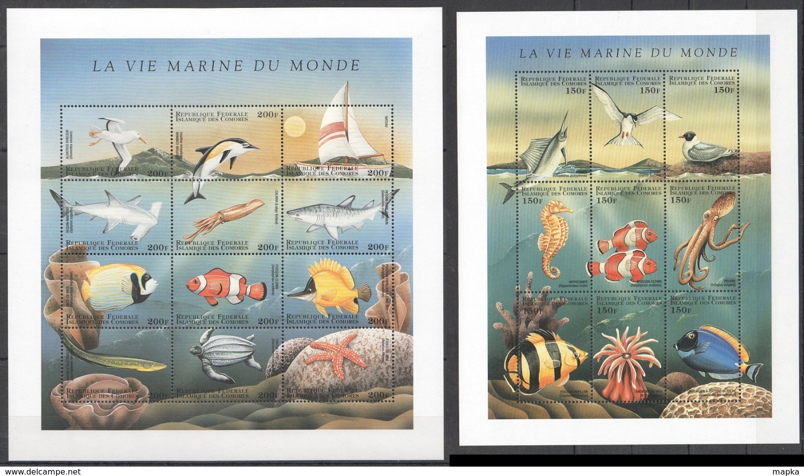 A878 1998 DES COMORES FISH & MARINE LIFE LA VIE MARINE DU MONDE 2SH MNH - Marine Life