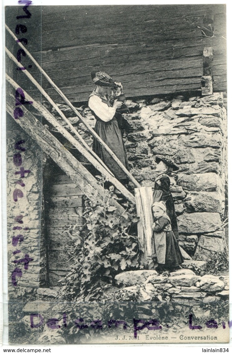 - 7081 - Evoléne - ( Valais ), Conversation, écrite, Femmes, Chapeaux Peu Courante, Ancienne, TTBE, Scans. - Evolène