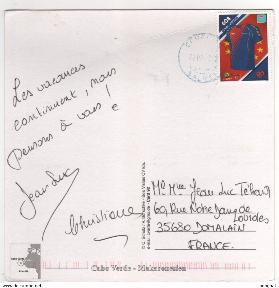 Beau Timbre " Maillot De Football " Sur Cp , Carte , Postcard  Pour La France - Kap Verde