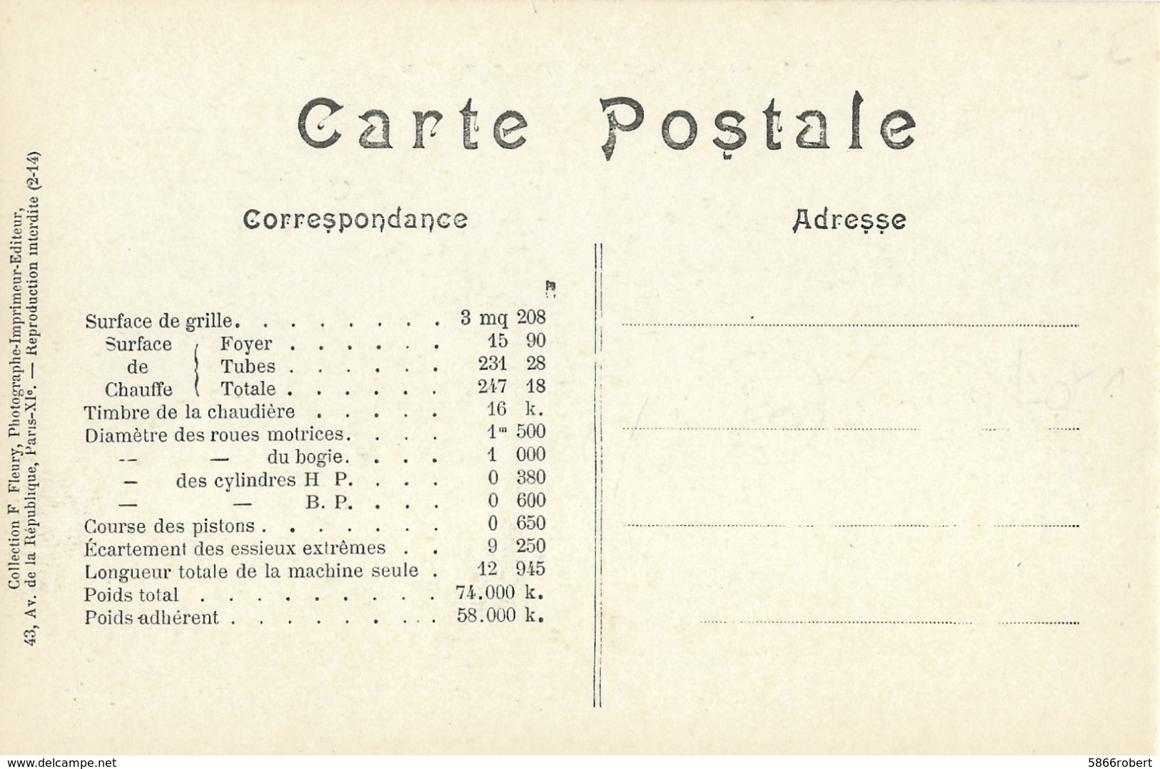 CARTE POSTALE ORIGINALE ANCIENNE : LOCOMOTIVE FRANCAISE A VAPEUR ( P. L. M.) MACHINE N° 4838 DE 1908 A 1909 - Matériel