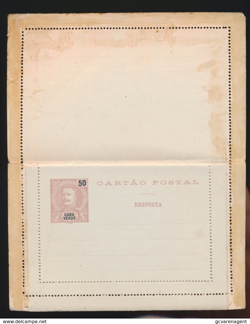 PORTUGAL  CARTAO POSTAL  DE RESPOSTA PAGA - CABO VERDE  50 REIS  2 SCANS - Cap Vert