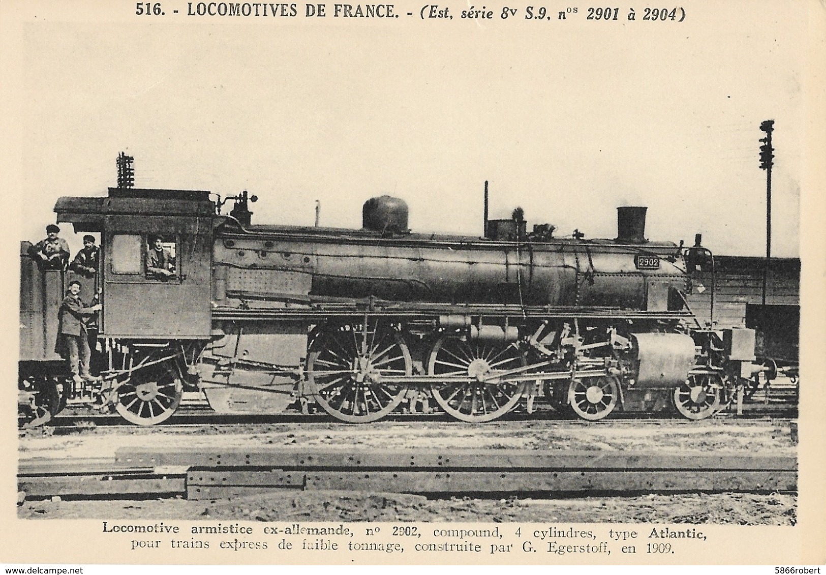 CARTE POSTALE ORIGINALE ANCIENNE :  LOCOMOTIVE FRANCAISE A VAPEUR (EST) MACHINE 2902 TYPE ATLANTIC  DE 1909 ANIMEE - Materiaal