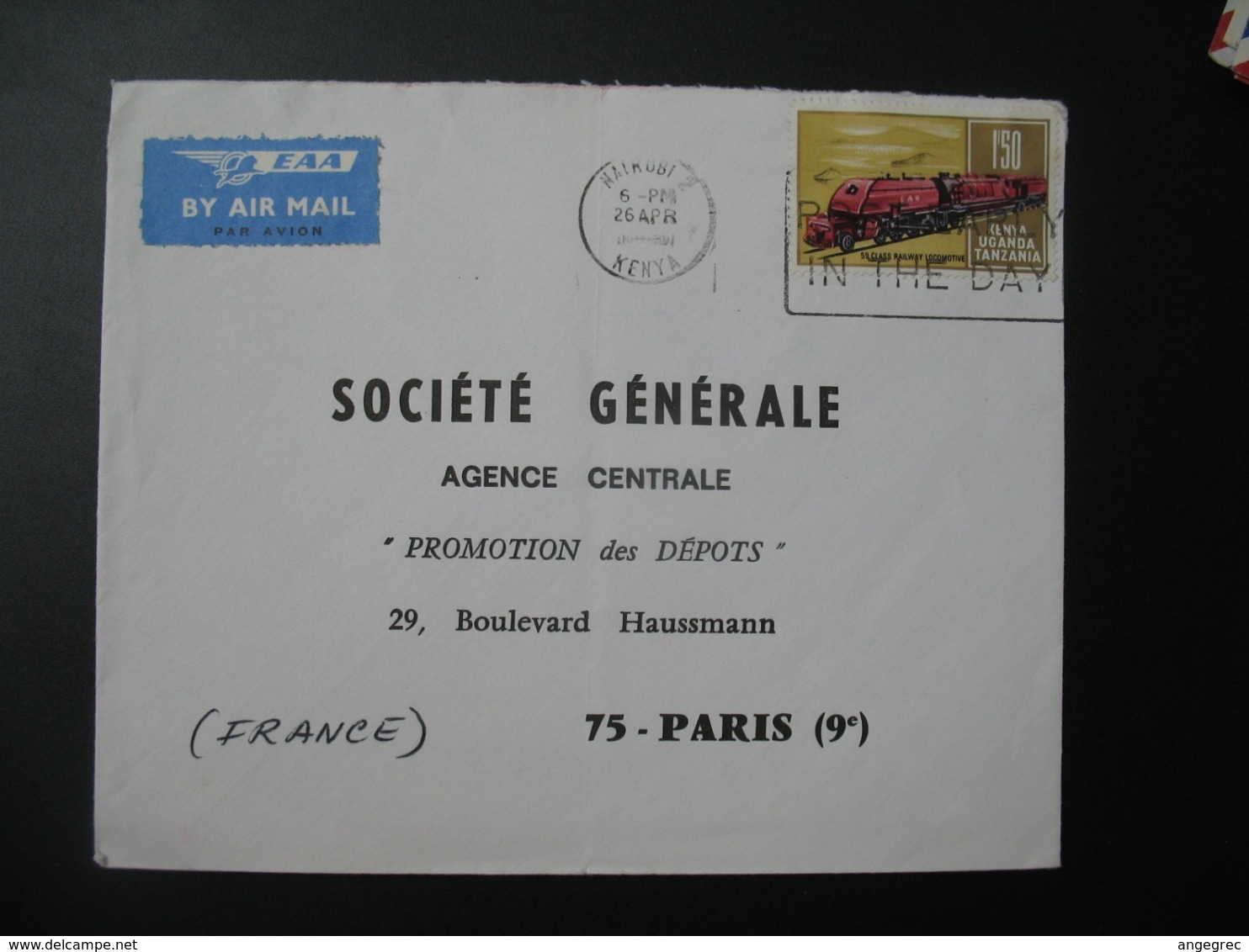 Lettre Thème  Transport  Train  Kenya   Pour La Sté Générale En France   Bd Haussmann Paris - Kenya, Ouganda & Tanzanie