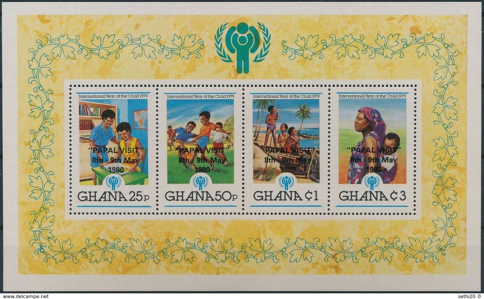 Ghana 1980 IYC AIE  Souvenir Sheet Overprint Papal Visit Pope Jean Paul IIMNH - Other & Unclassified