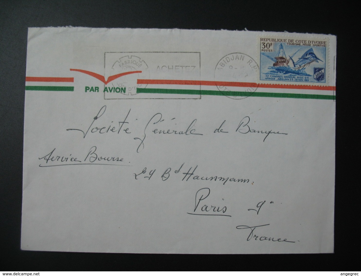 Lettre Thème Transport Bateau Tourisme Pêche  Côte D'Ivoire   Pour La Sté Générale En France Bd Haussmann Paris - Ivory Coast (1960-...)