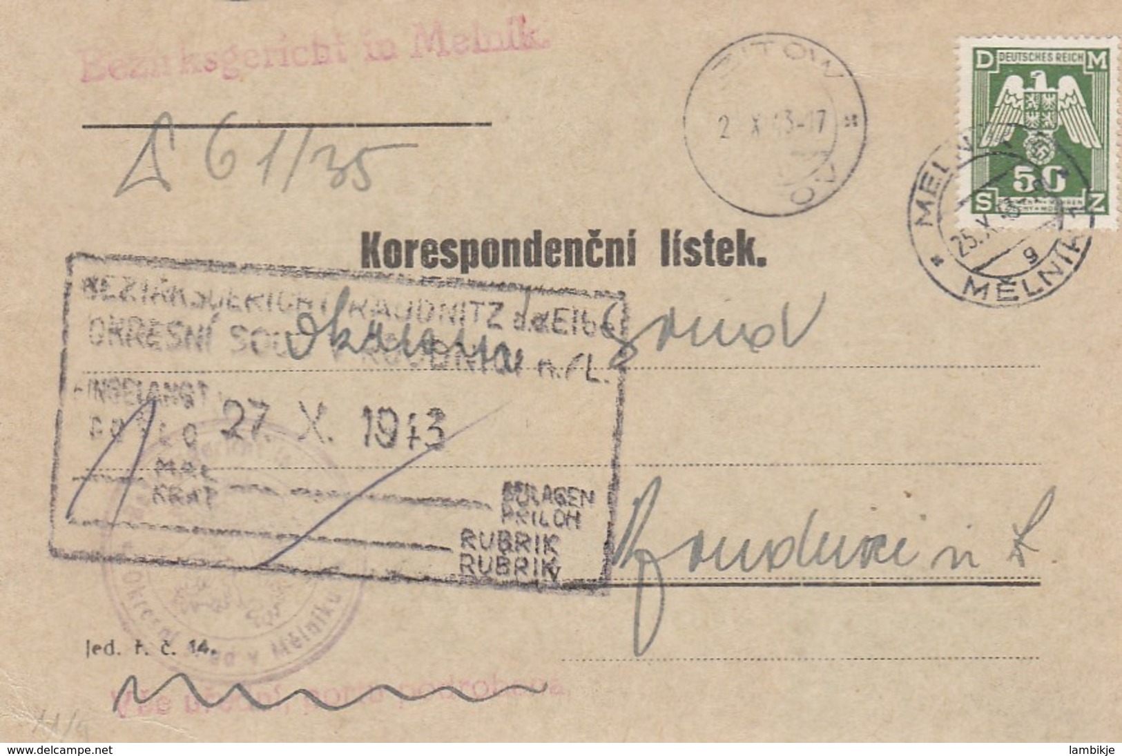Deutsches Reich Böhmen Und Mähren Postkarte 1943 - Gebraucht