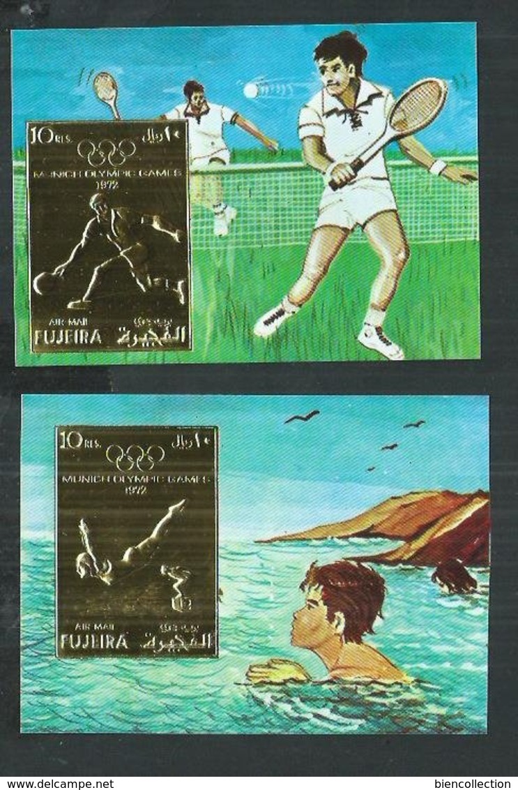 Fujeira. Bloc** Avec Timbre En Or (Tennis, Plongeon) , Gold Stamp** Whith Tennis And Dive - Tennis