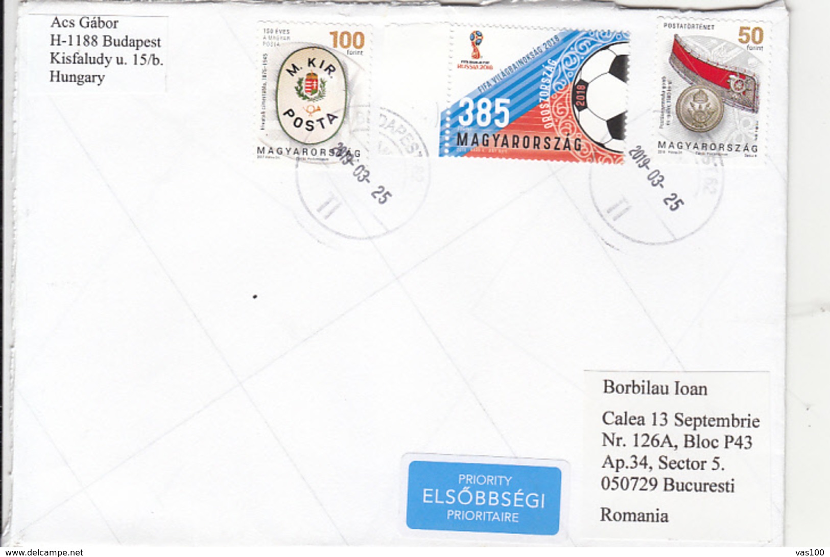 COAT OF ARMS, SOCCER, POSTAL HISTORY, STAMPS ON COVER, 2019, HUNGARY - Briefe U. Dokumente