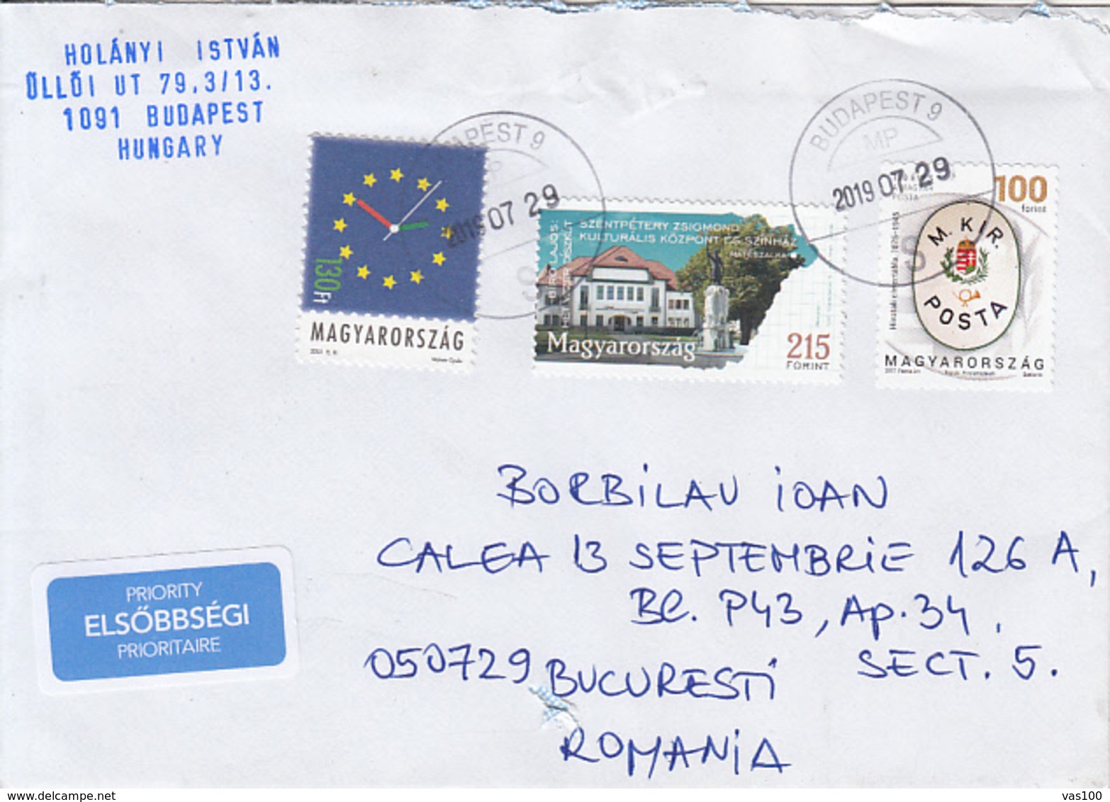 EUROPE, CLOCK, THEATRE, COAT OF ARMS, STAMPS ON COVER, 2019, HUNGARY - Lettere