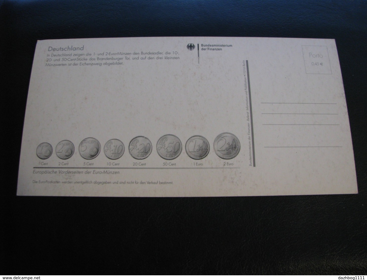 Germany Unused Postcard Clean Image Of Euro Coin Germany - Coins (pictures)