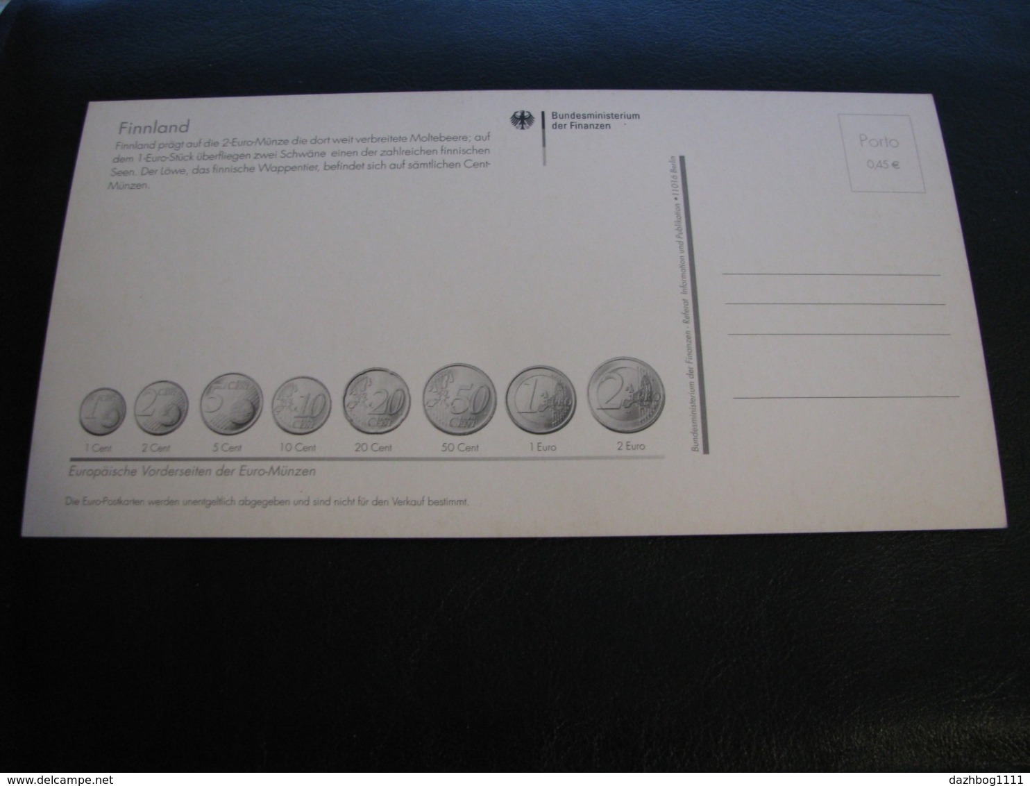 Germany Unused Postcard Clean Image Of Euro Coin Finland - Coins (pictures)