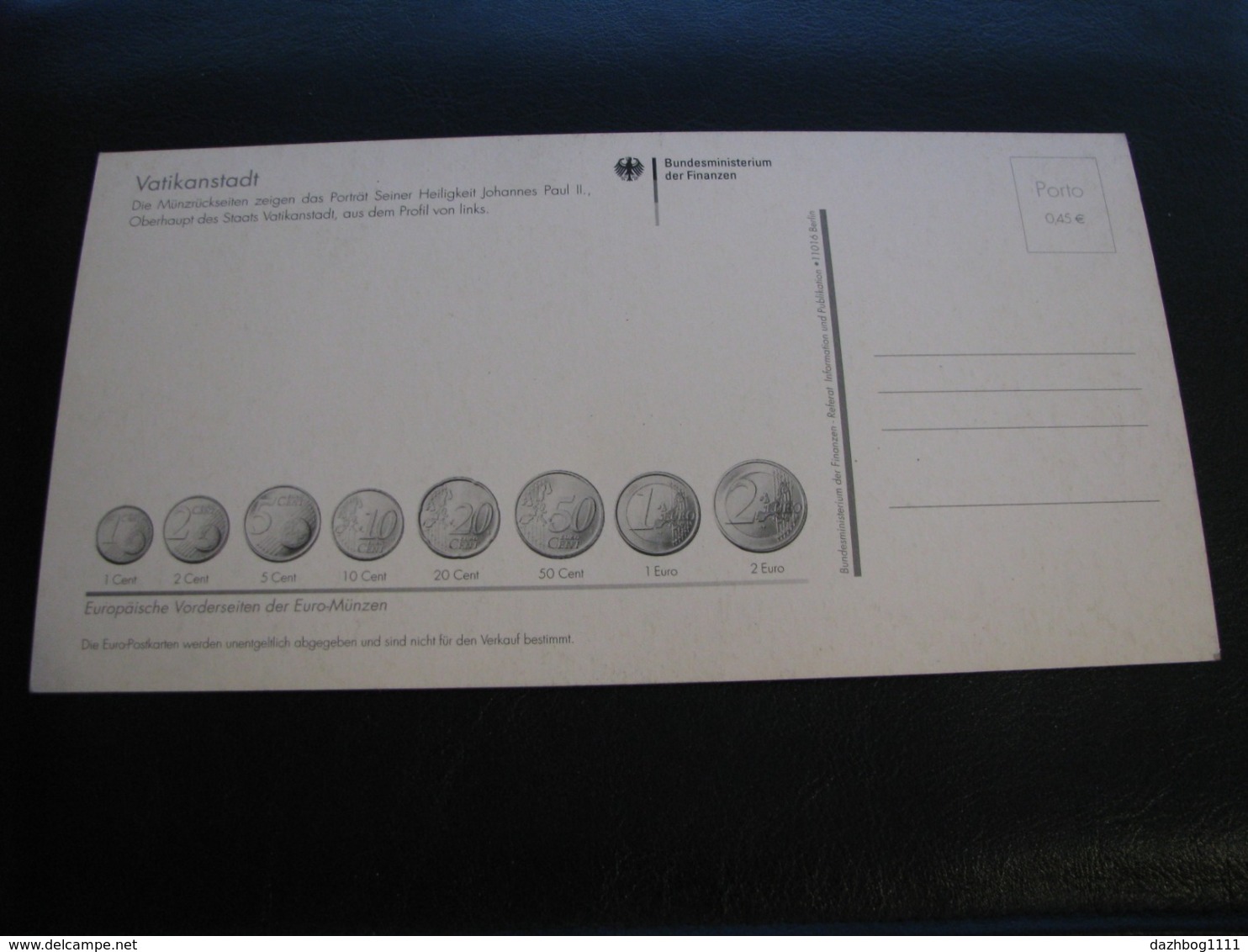 Germany Unused Postcard Clean Image Of Euro Coin Vatican - Coins (pictures)