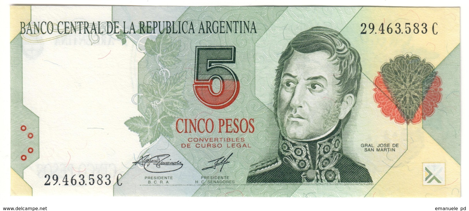 ARGENTINA	5	PESO	1992	P341	UNC	President BCRA 341B		.CV. - Argentina