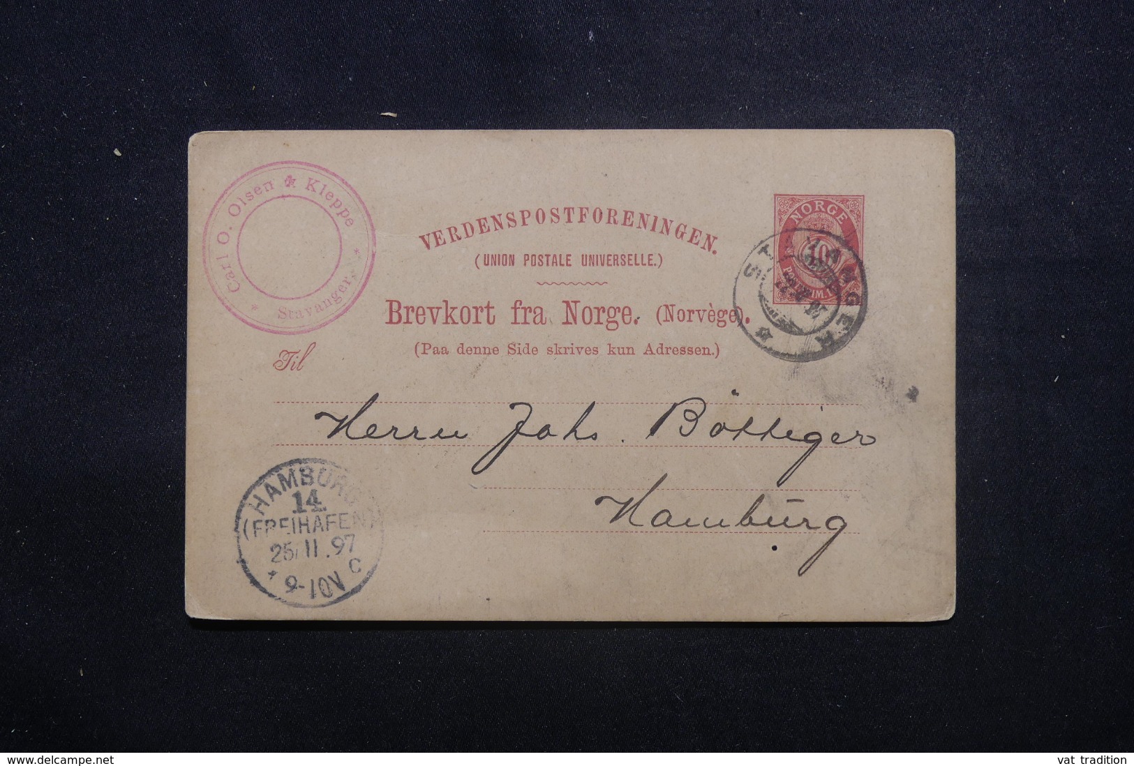 NORVÈGE - Entier Postal De Stavanger Pour Hamburg En 1897 - L 43918 - Postwaardestukken