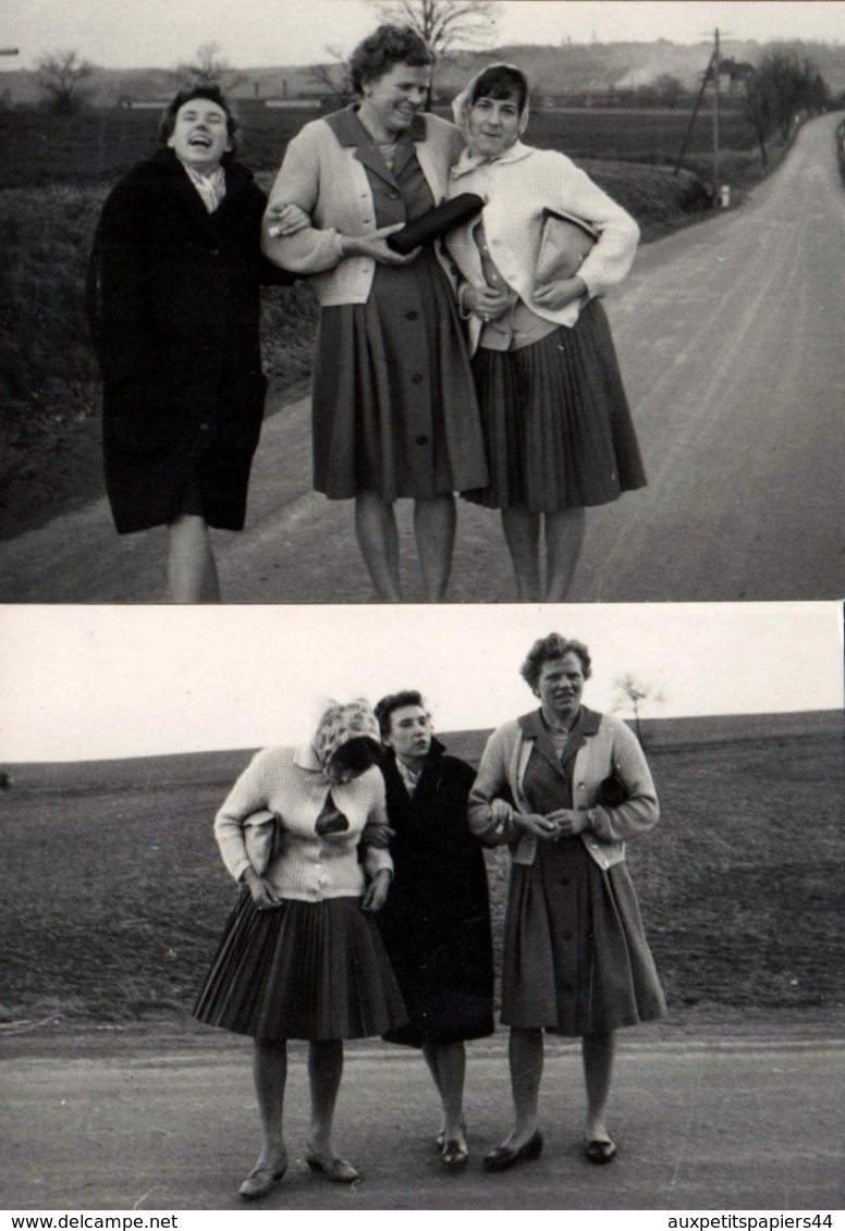 2 Photos Originales Portrait De 3 Copines En Ballade à La Dégaine Irréprochable & Fous Rires Vers 1970 - Pin-up