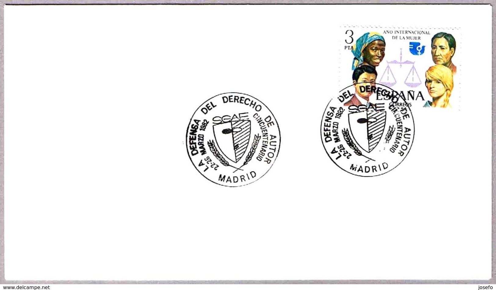 Matasellos LA DEFENSA DEL DERECHO DE AUTOR - Defense Of Copyright. Madrid 1982 - Cartas & Documentos