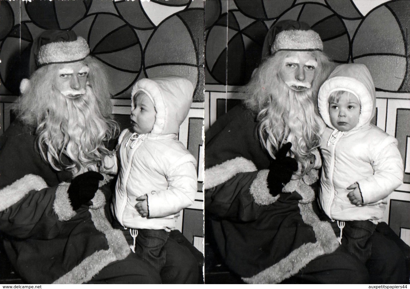 2 Photos Originales Portrait Du Vrai-Faux Père Noël  Qui Fait Peur Aux Enfants Vers 1970/80 - Personnes Anonymes