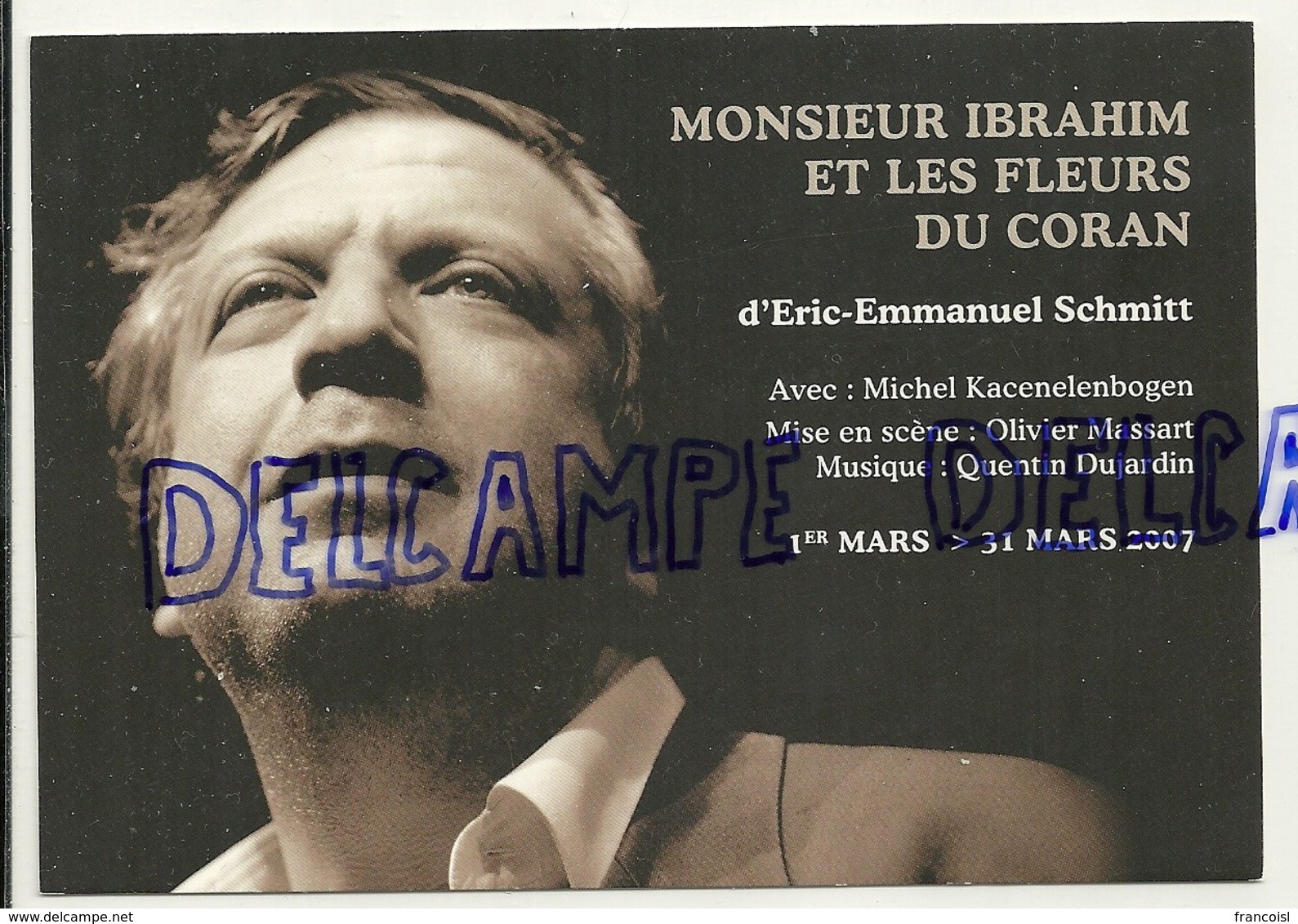 Publicité. Théâtre Le Public. Monsieur Ibrahim Et Les Fleurs Du Coran. Carte Boomerang. Eric-Emmanuel Schmitt - Théâtre