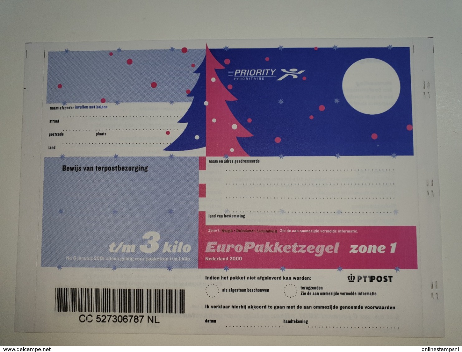 Netherlands EuroPakketzegel December 1998 Upto 3 Kg Not Used  Euro Pakketzegel - Interi Postali