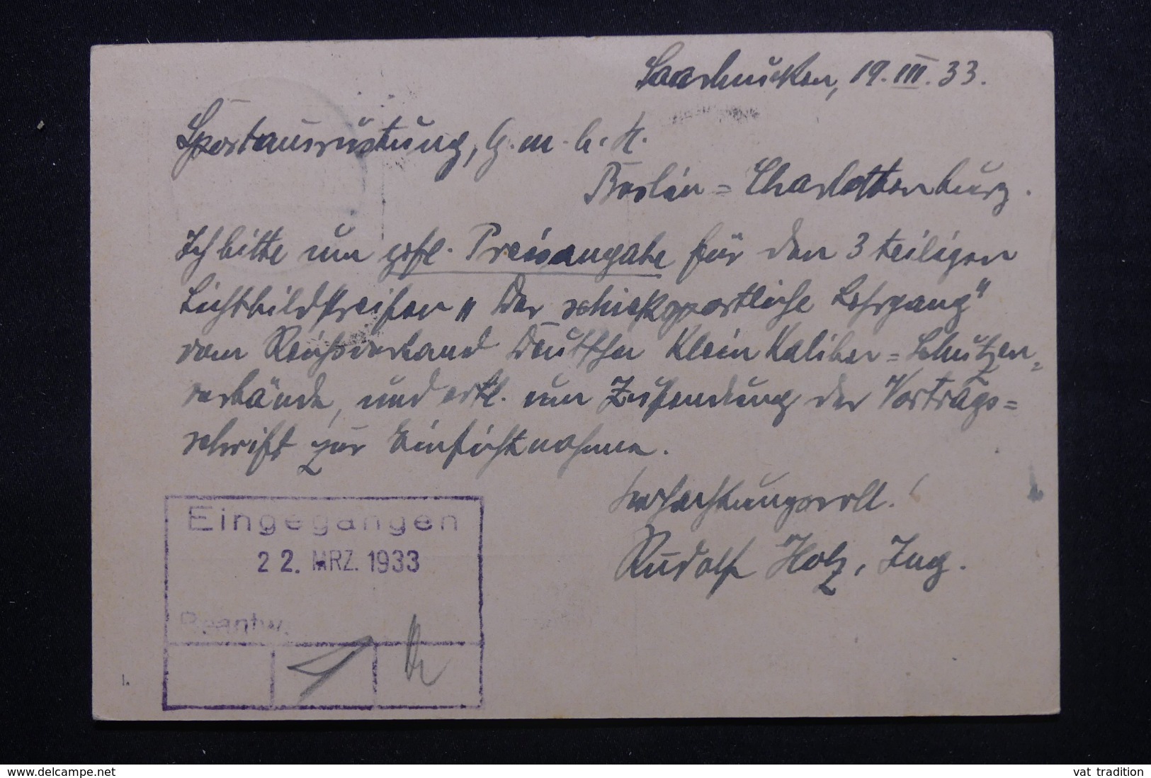 SARRE - Entier Postal Pour Berlin En 1933  - L 43931 - Postal Stationery
