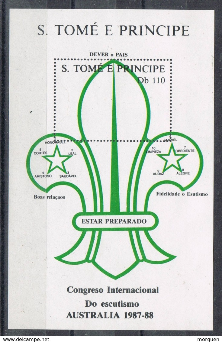 34091.  Hojita Tema SCOUT, Santo Tomé E Principe 1987. Congreso Internacional En Australia ** - Nuevos