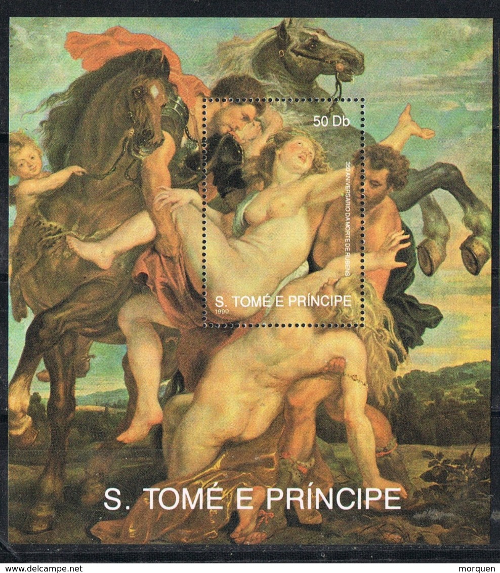 34091.  Hojita Pintor RUBENS, Santo Tomé E Principe 1990. Rapto De Las Sabinas ** - Rubens