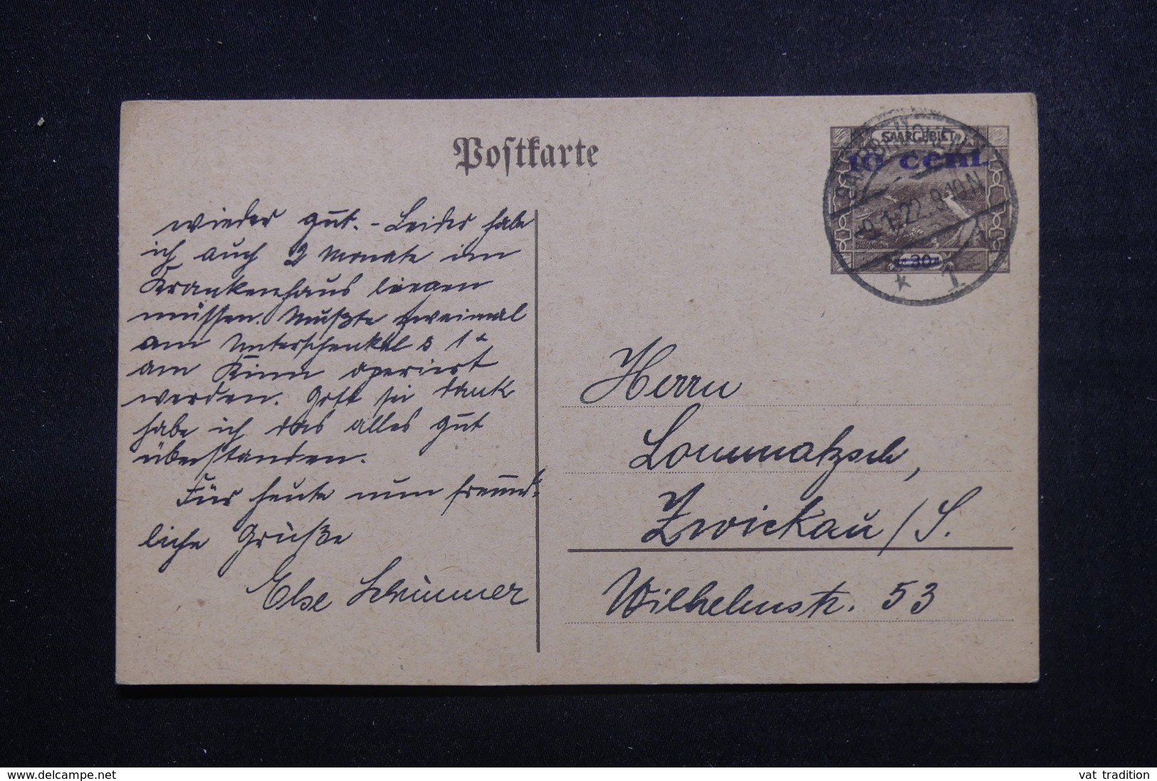 SARRE - Entier Postal Surchargé De Sarrebruck En 1922  - L 43932 - Entiers Postaux