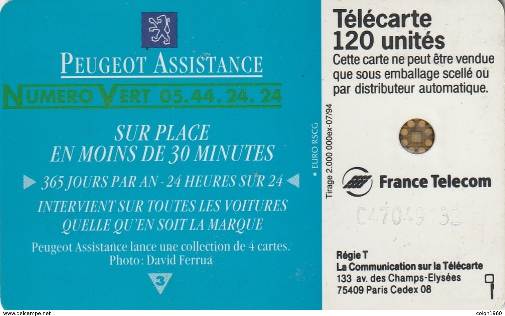 FRANCIA. Peugeot Assistance 3. 120U. 07/94. 0490. (228) - Coches