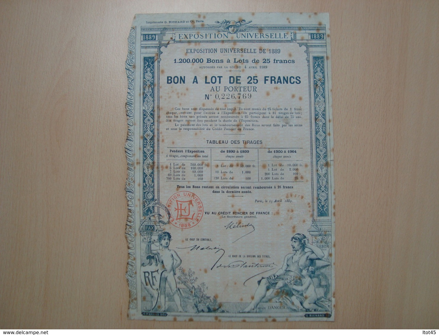 ACTION DE 25 FRANCS EXPOSITION UNIVERSELLE DE 1889 - Sonstige & Ohne Zuordnung