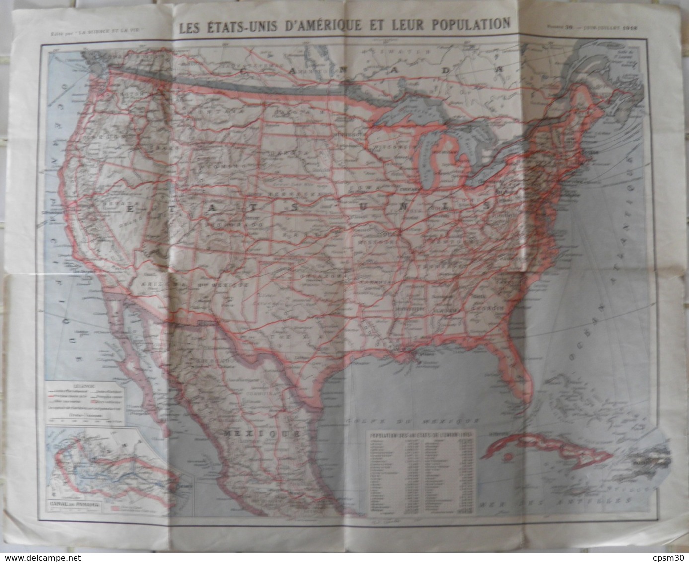 Carte Routière Etats-Unis D'Amèrique Et Leur Population 47 X 60 Cm - Roadmaps