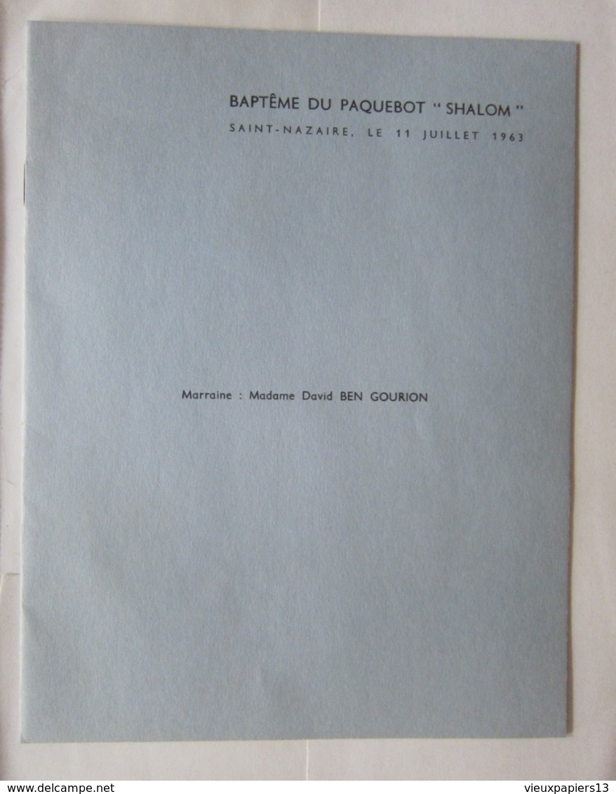 Baptême Paquebot Shalom 1963 Rare ensemble documents Photos Menu Billet Avion St Nazaire Ben Gurion Judaica Israel