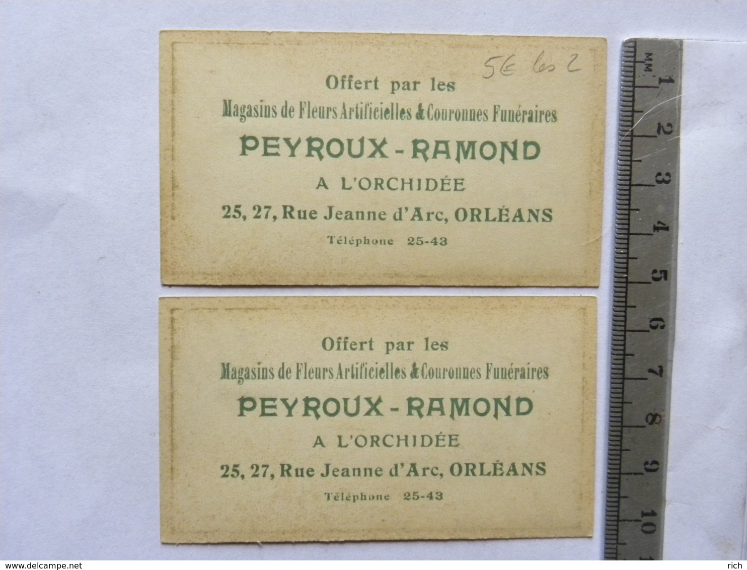 2 Cartes Parfumées - Rêve D'Or - L.T. Piver Paris - Offert Par A L'Orchidée  Peyroux Ramond, 25 Rue Jeanne D'Arc ORLEANS - Zonder Classificatie