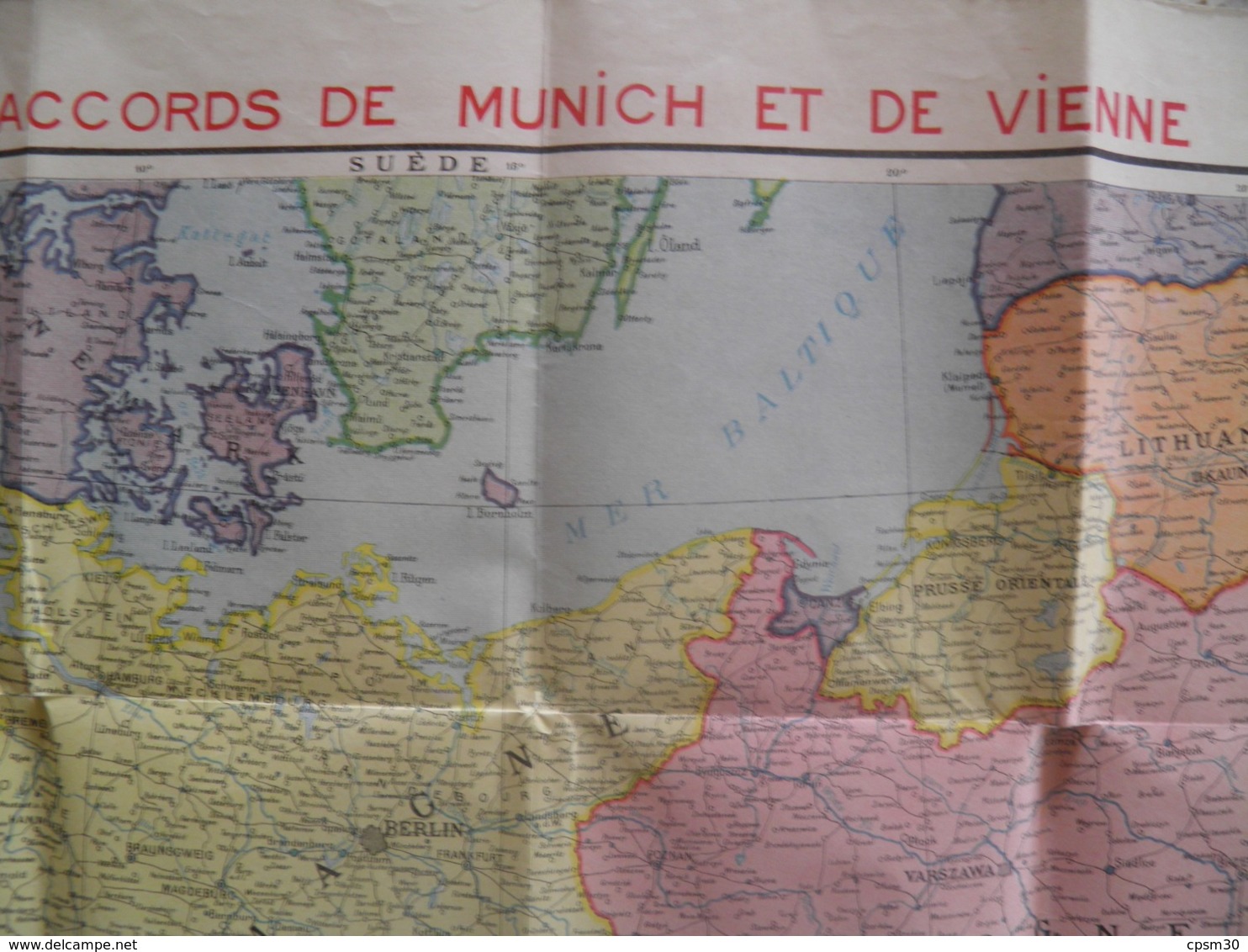 Carte Routière Europe Centrale Après Les Accords De Munnich Et Vienne (pub De Sirop Delabarre) 75 X 105 Cm - Roadmaps