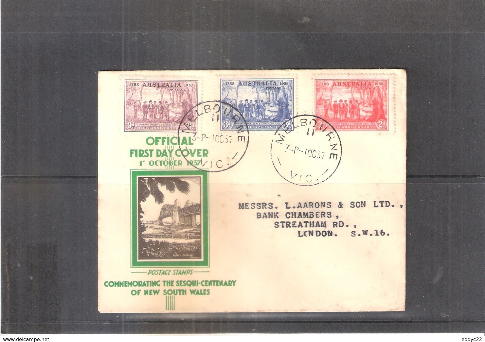 FDC Australia - From Melbourne To London - 1937 - Complete Set (to See) - Briefe U. Dokumente