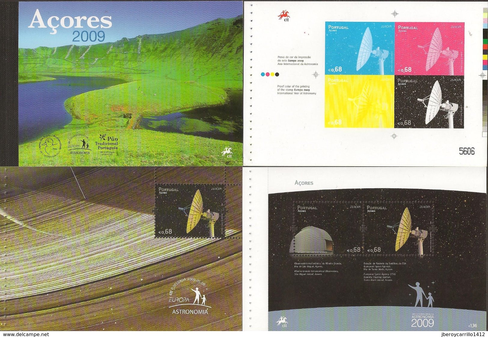 AZORES - CARNET PRESTIGIO 2009 Con Las PRUEBAS De COLOR, SELLO Y HOJITA BLOQUE Del EUROPA-CEPT 2009 "ASTRONOMIA" - 2009