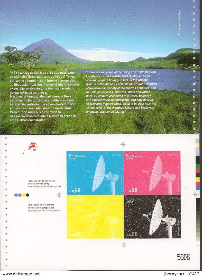 AZORES - CARNET PRESTIGIO 2009 Con Las PRUEBAS De COLOR, SELLO Y HOJITA BLOQUE Del EUROPA-CEPT 2009 "ASTRONOMIA" - 2009