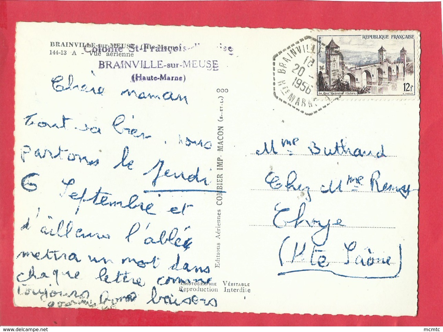 CPSM   Grand Format - Brainville Sur Meuse  -(Hte Marne )-Vue Aérienne -(cachet Au Verso :Colonie St François Brainville - Autres & Non Classés