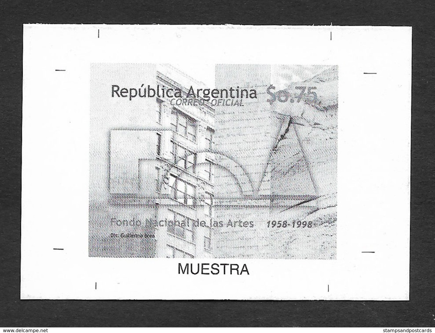 Argentine Argerntina 1998 Prueba Muestra Fondo Nacional De Las Artes Proof Black Print - Altri & Non Classificati