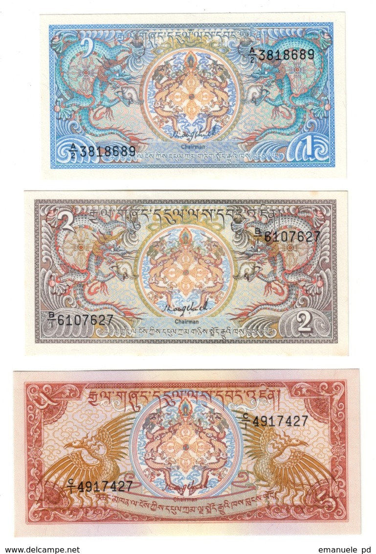 Bhutan Lot Set 3 X 1986 Banknotes UNC .CV. - Bhoutan