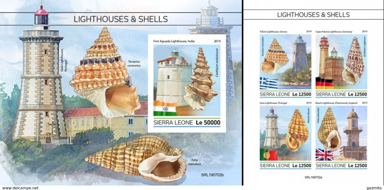 Sierra Leone 2019, Lighthouses And Shells, 4val In BF +BF IMPERFORATED - Schelpen