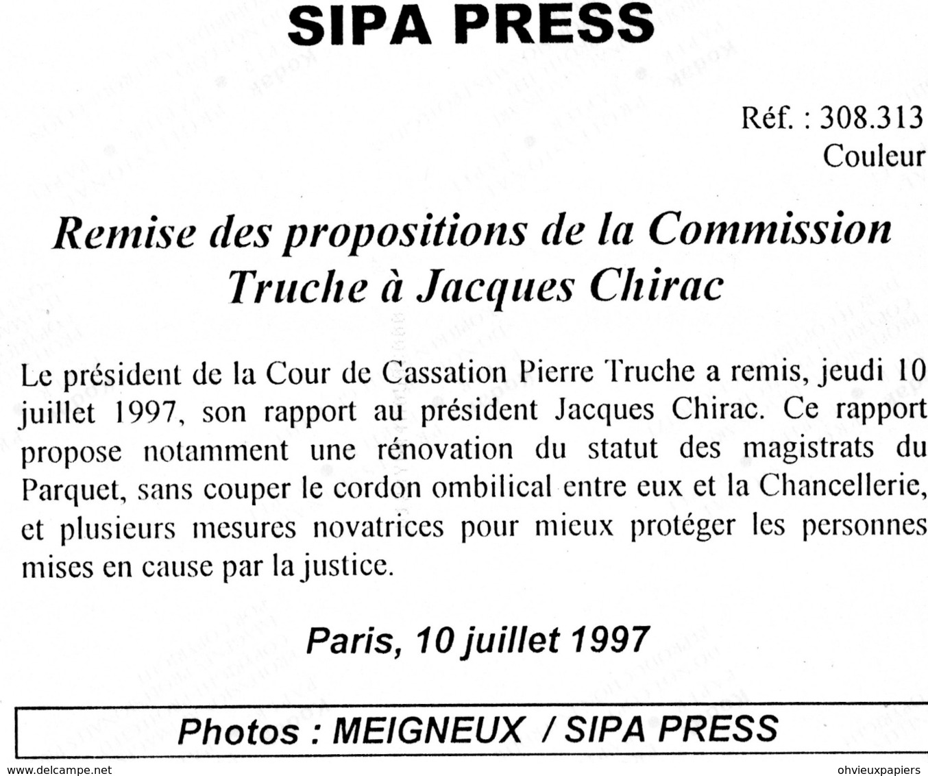 Remise De La Commission  PIERRE TRUCHE  à  JACQUES CHIRAC 1997 - Personnes Identifiées