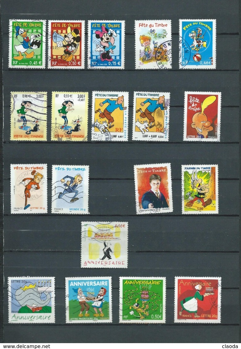 597 TP - FRANCE - TIMBRES FÊTE DU TIMBRE + ANNIVERSAIRE - TIMBRES BANDES DESSINÉES - 19 TP OBLITÉRÉS - Comics